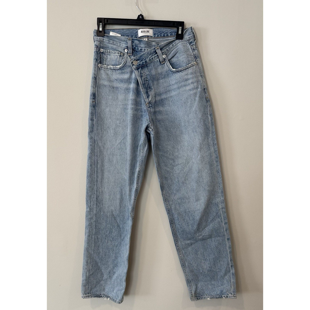 Agolde Criss Cross Upsized Jean High Rise Cross Front Straight Leg Size 25 2661 - Picture 3 of 12